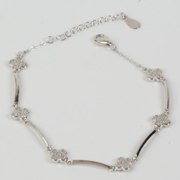 Sterling Silver/CZ Clover and Bar Bracelet